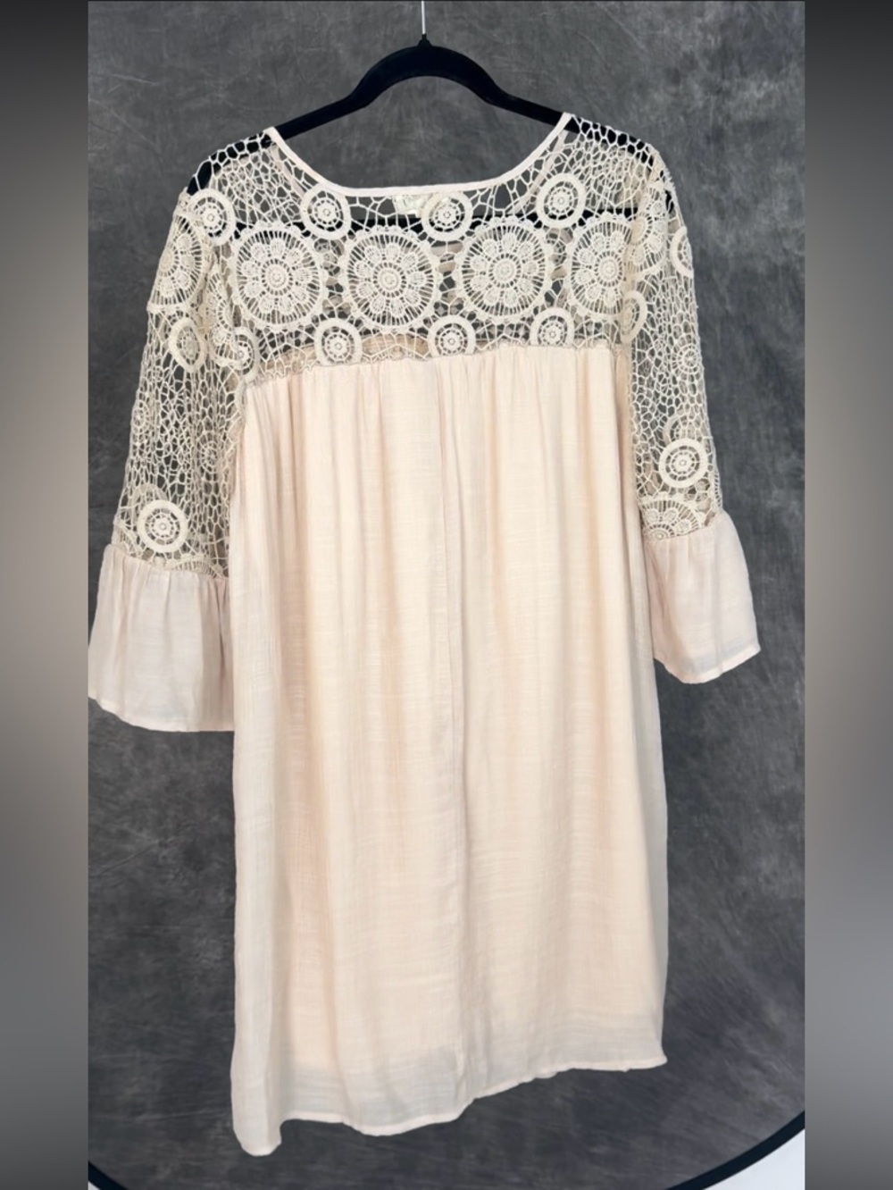 Indigo Rose Cream Lace Boho Dress 1X 3/4 Sleeve Crochet Overlay Flowy Festival - Picture 4 of 6